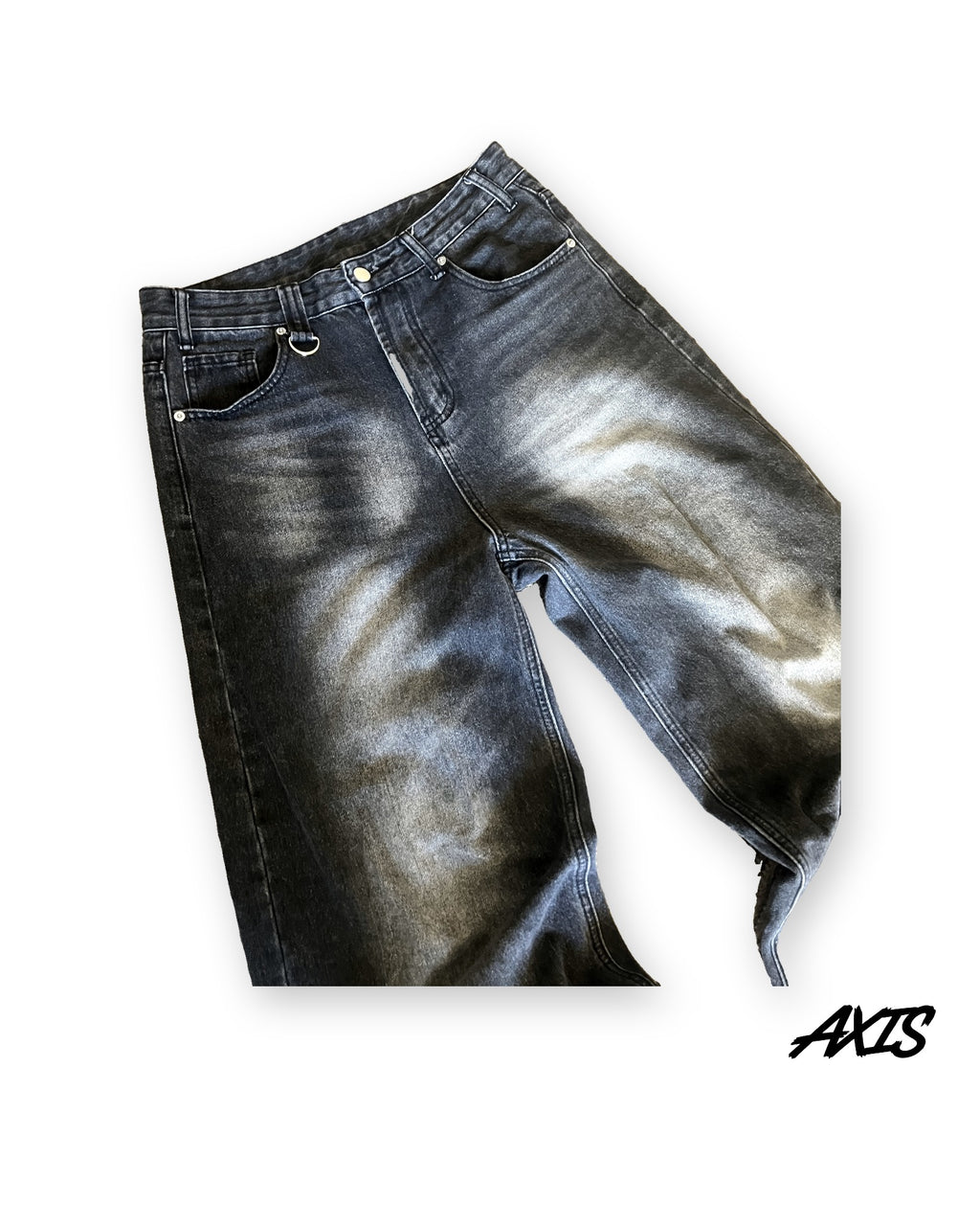 Axis Studios Washed Black Baggy Jeans – waist and D-ring detail